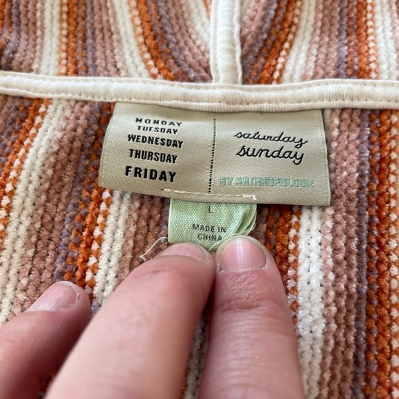 Anthropologie I Saturday Sunday Striped Chenille Hoodie Orange Pink Large L - Picture 7 of 7